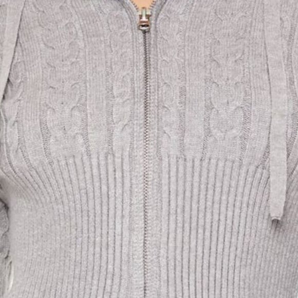 Forever 21 Cropped Cable Knit Zip-Up Sweater Charcoal Size S NWT - Picture 2 of 3